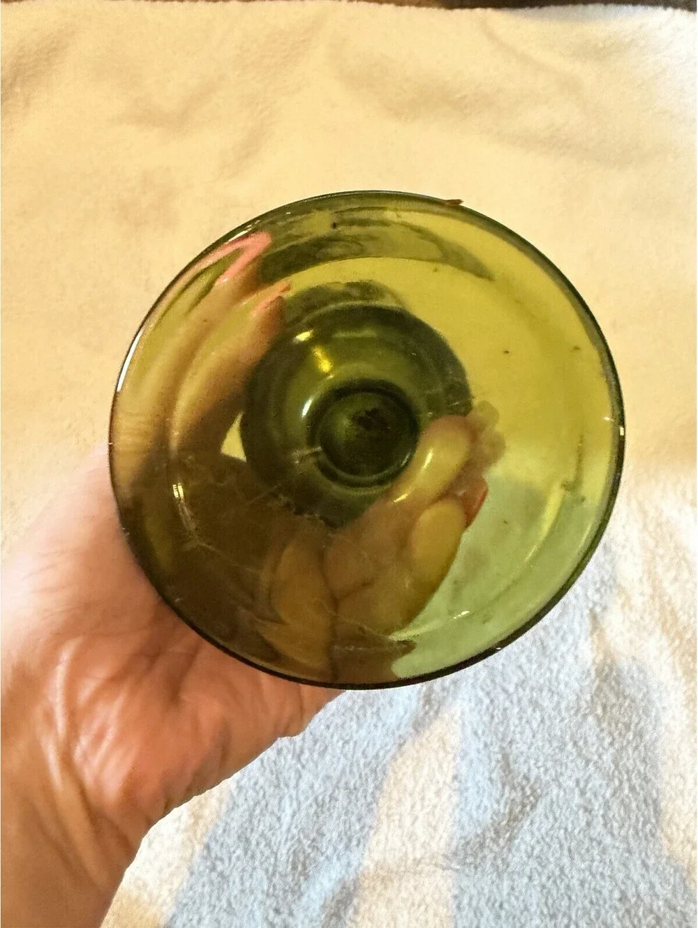 Indiana Glass Vintage Footed Green Vase with Grapes Leaves